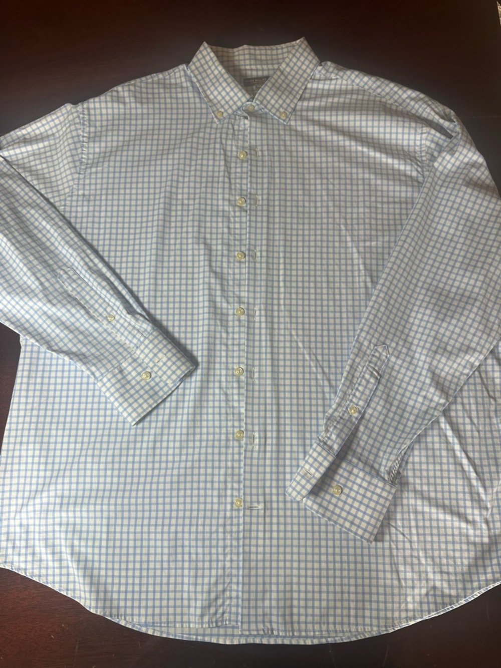 Peter Millar Light Blue and White Check Polo-Style Button Shirt - Picture 3 of 4